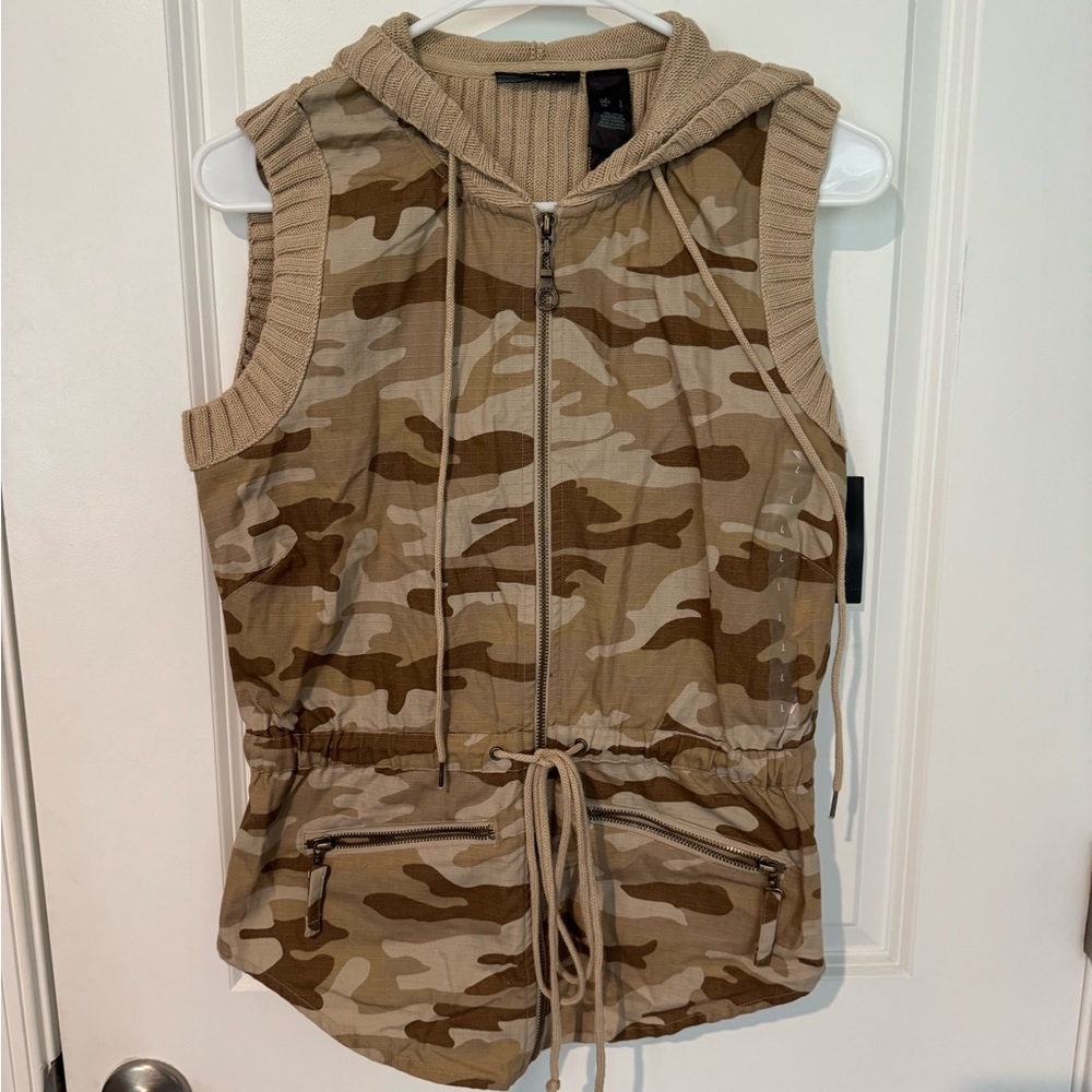 DKNY Tan and Cream Hooded Vest
